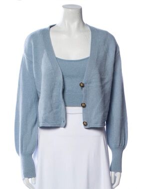 Cashmere Light Blue Cropped Knit Cardigan with Tank Set